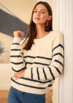 Pull Lio -Motusboutique Soldes Motus Boutique BTTC Pull Lio Marine Beige 3