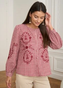 Blouse Ysaline -Motusboutique Soldes Motus Boutique Blouse Isaline Vichy Bordeaux 10