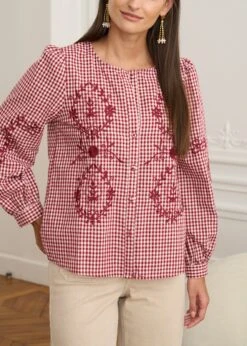 Blouse Ysaline -Motusboutique Soldes Motus Boutique Blouse Isaline Vichy Bordeaux 2