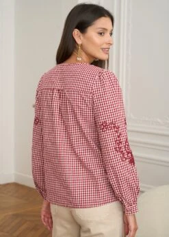 Blouse Ysaline -Motusboutique Soldes Motus Boutique Blouse Isaline Vichy Bordeaux 5