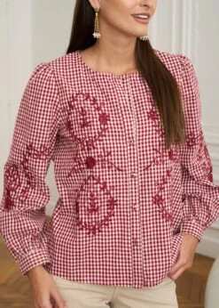 Blouse Ysaline -Motusboutique Soldes Motus Boutique Blouse Isaline Vichy Bordeaux 7