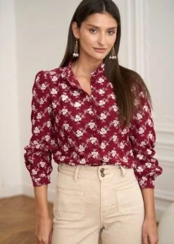 Blouse Solange -Motusboutique Soldes Motus Boutique Blouse Solange Bordeaux Ecru 4