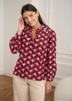 Blouse Solange -Motusboutique Soldes Motus Boutique Blouse Solange Bordeaux Ecru 5