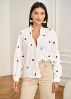 Blouse Violaine -Motusboutique Soldes Motus Boutique Blouse Violance Blanc Bordeaux 9