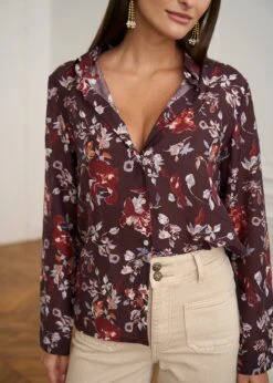 Chemise Denise -Motusboutique Soldes Motus Boutique Chemise Denise Fleuri Bordeaux 1