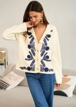 Gilet Livia -Motusboutique Soldes Motus Boutique Days Of Autumn Gilet Livia Beige Marine 6