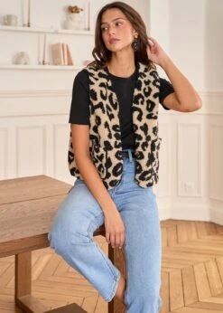 Veste Harris -Motusboutique Soldes Motus Boutique Gilet Harris Leopard Noir Beige 4