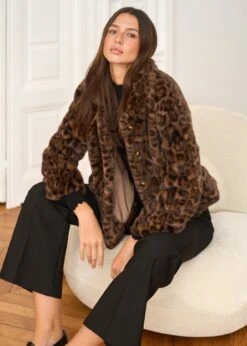 Manteau Camille -Motusboutique Soldes Motus Boutique Manteau Camille Leopard Marron 8