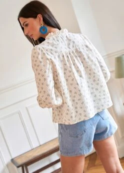 Blouse Paula -Motusboutique Soldes Motus Boutique Printemps Blouse Paula Fleurie Bleu Ecru 4
