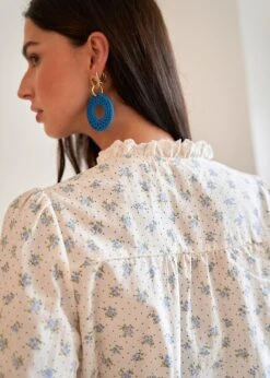 Blouse Paula -Motusboutique Soldes Motus Boutique Printemps Blouse Paula Fleurie Bleu Ecru 5