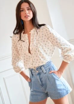 Blouse Paula -Motusboutique Soldes Motus Boutique Printemps Blouse Paula Fleurie Bleu Ecru 8