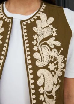 Veste Saphia -Motusboutique Soldes Motus Boutique Printemps Gilet Saphia Kaki Ecru 3