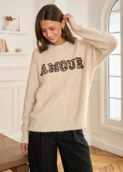 Pull Amour -Motusboutique Soldes Motus Boutique Pull Amour Beige 8