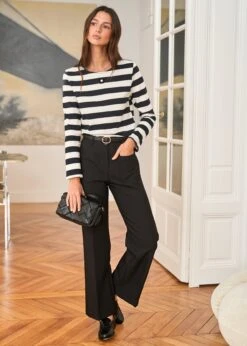 Pull Lola -Motusboutique Soldes Motus Boutique Pull Lola Raye Noir Ecru 3