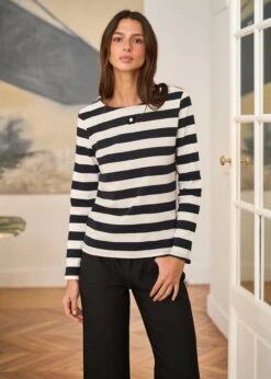 Pull Lola -Motusboutique Soldes Motus Boutique Pull Lola Raye Noir Ecru 5