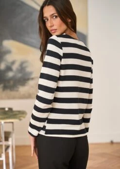 Pull Lola -Motusboutique Soldes Motus Boutique Pull Lola Raye Noir Ecru 6