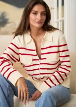 Gilet Gaetane -Motusboutique Soldes motus boutique gilet gaetane raye rouge 3