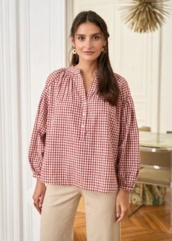 Blouse Manel -Motusboutique Soldes motusboutique blouse manel vichyrouille ecru 3