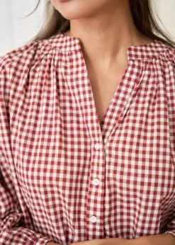 Blouse Manel -Motusboutique Soldes motusboutique blouse manel vichyrouille ecru 4