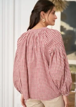 Blouse Manel -Motusboutique Soldes motusboutique blouse manel vichyrouille ecru 5