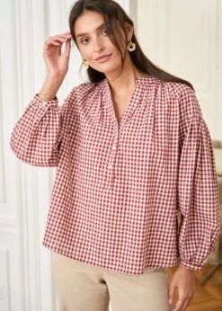 Blouse Manel -Motusboutique Soldes motusboutique blouse manel vichyrouille ecru 7
