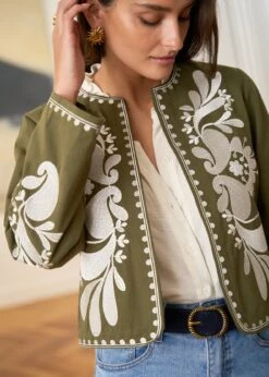 Veste Oriane -Motusboutique Soldes motusboutique veste oriane kaki ecru 3